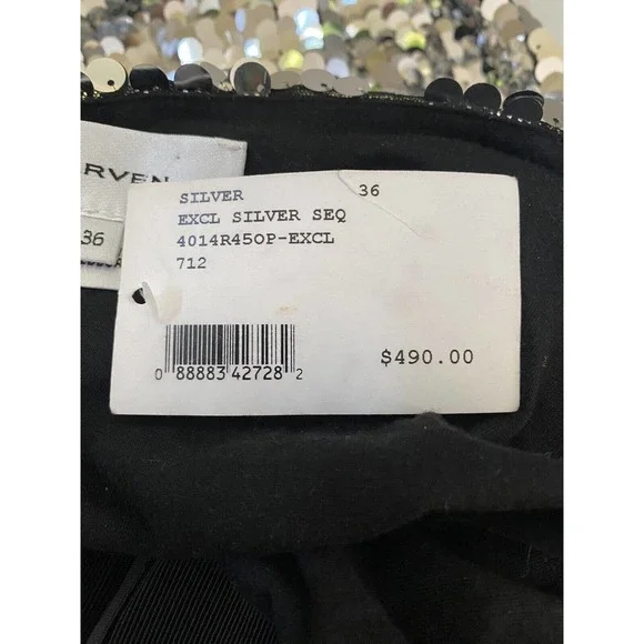 NWT Carven Sequin Dress One Shoulder Silver Metallic Asymmetric Sheath 3… - Picture 12 of 14